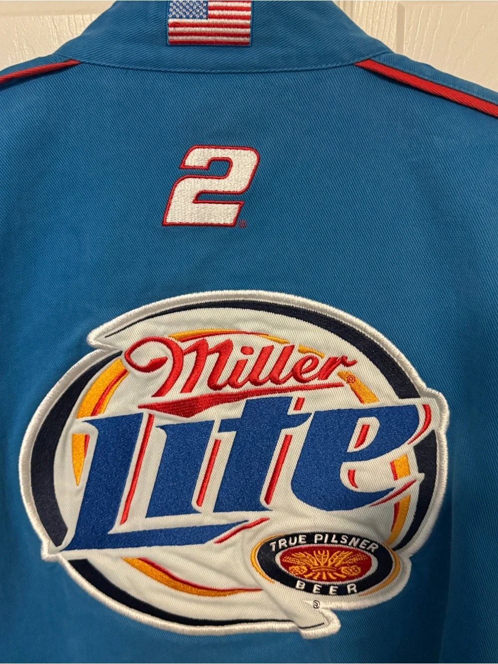 Vintage Kurt Busch Miller Lite Racing Jacket - Blue White Red Logo